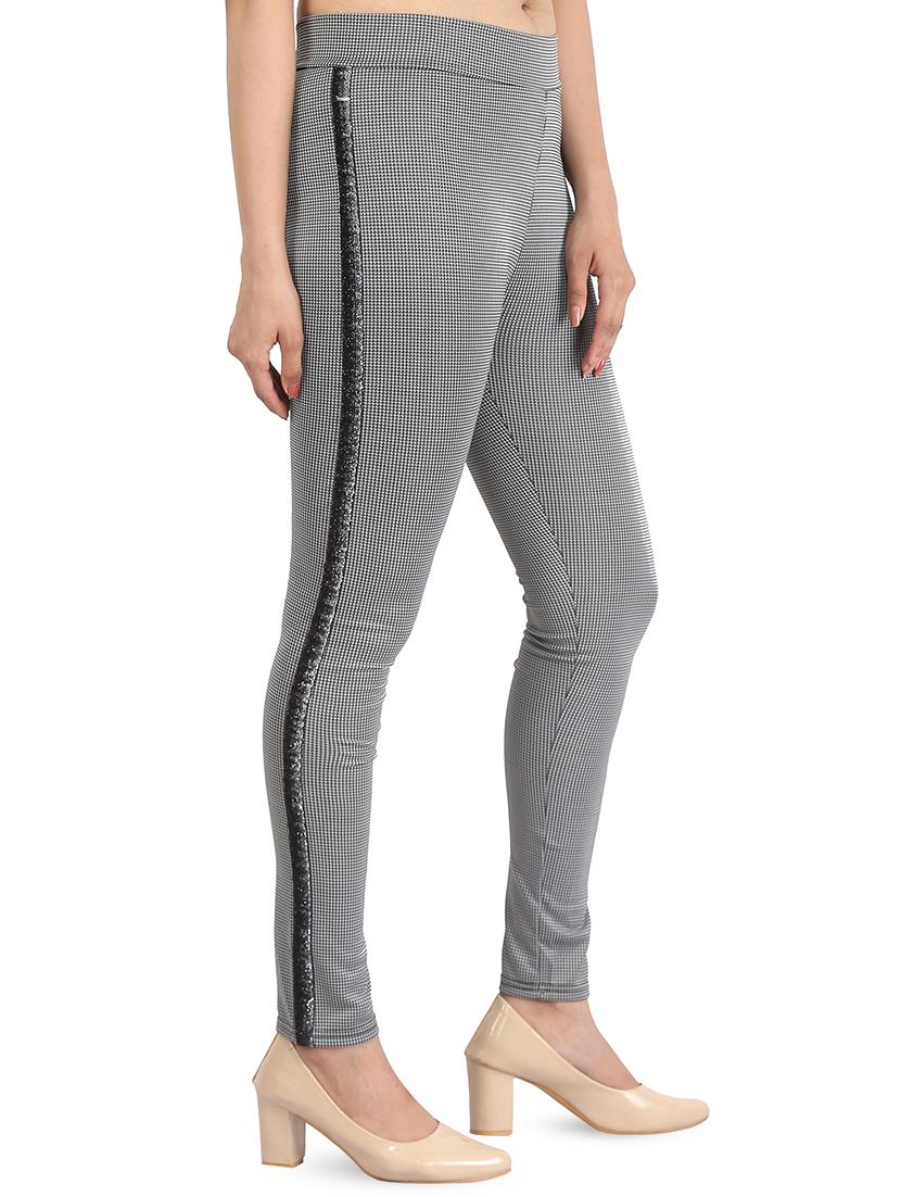 side tape checkered jeggings - 16321393 - Zoom Image - 2