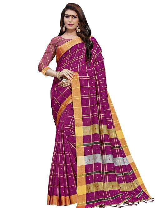 checkered woven saree with blouse - 16322495 - Standard Image - 1
