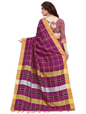 checkered woven saree with blouse - 16322495 - Standard Image - 2