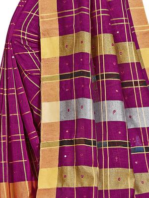 checkered woven saree with blouse - 16322495 - Standard Image - 4
