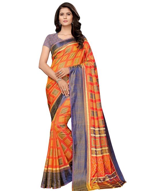 checkered printed saree with blouse - 16322507 - Standard Image - 1