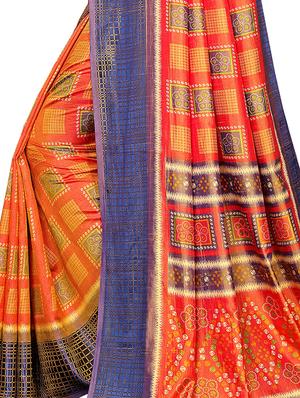 checkered printed saree with blouse - 16322507 - Standard Image - 4