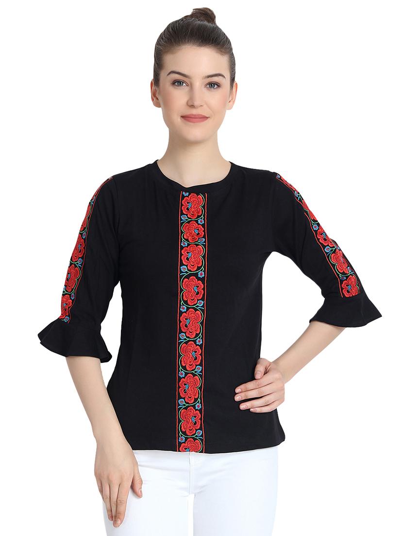 ruffle detail floral embroidered top - 16322716 - Zoom Image - 1