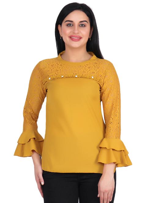 lace detail flute sleeved top - 16322761 - Standard Image - 1