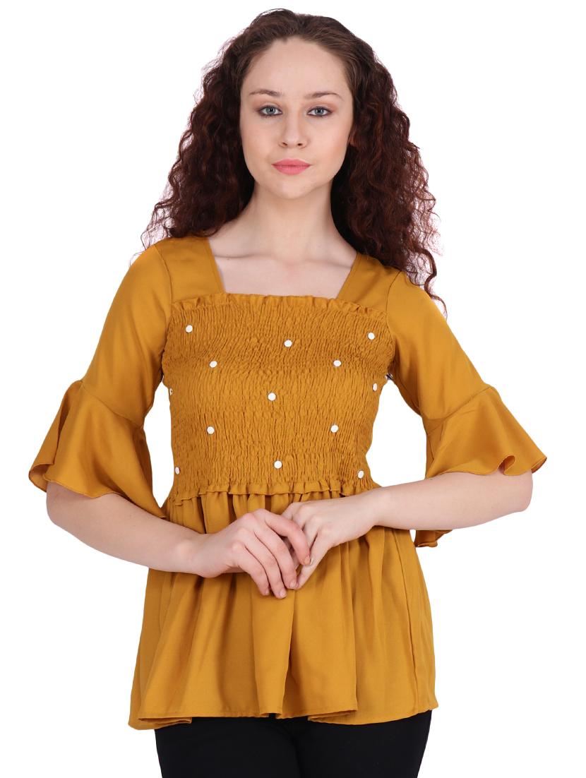 pearl embellished smocked a-line top - 16322813 - Zoom Image - 1