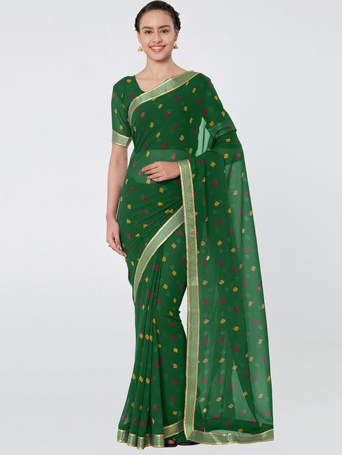 striped border bandhani saree with blouse - 16323246 - Standard Image - 1