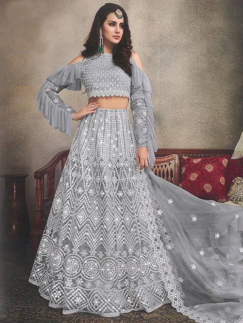 embroidered a-line lehenga - 16323838 - Standard Image - 1