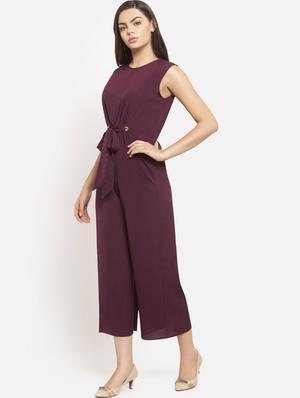crew neck tie front jumpsuit - 16325462 - Standard Image - 2