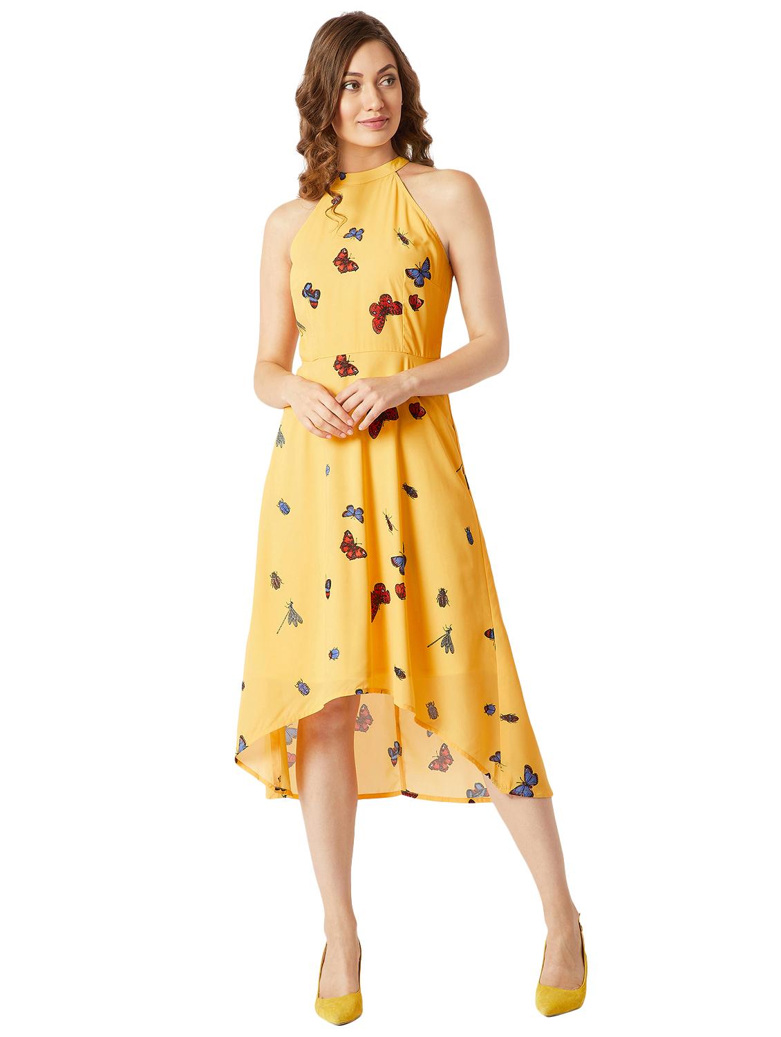 halter neck butterfly print asymmetric dress - 16326302 - Zoom Image - 1