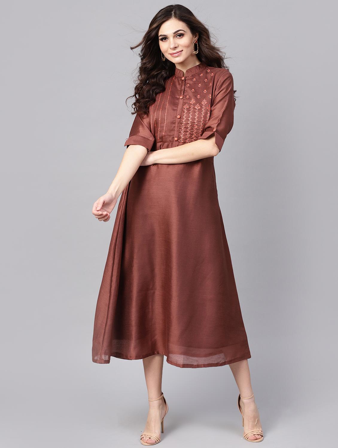 embroidered a-line ethnic dress - 16327484 - Zoom Image - 1