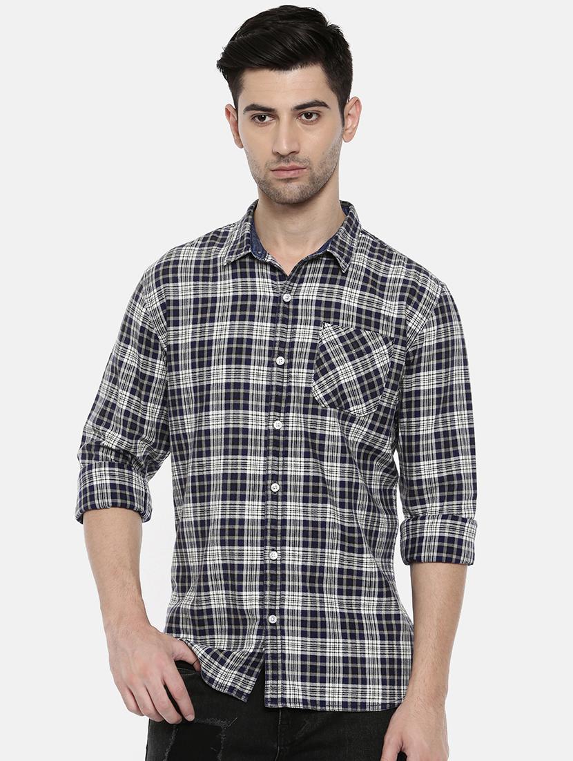 navy blue checkered casual shirt - 16327745 - Zoom Image - 1