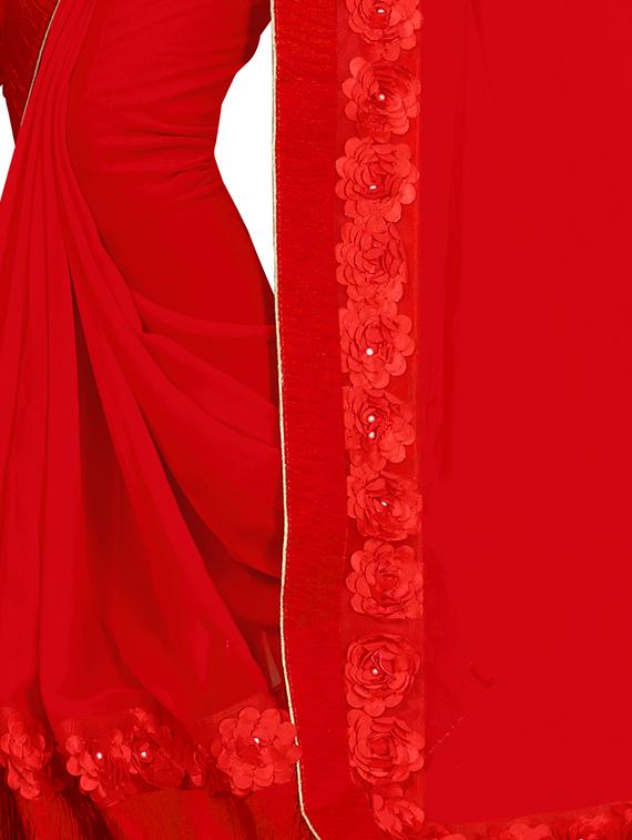 floral lace border saree with blouse - 16328046 - Zoom Image - 2