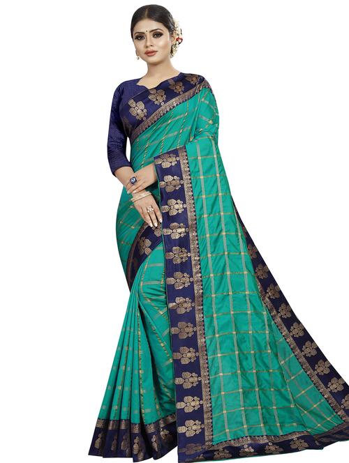 checkered zari motif woven saree with blouse - 16329052 - Standard Image - 1