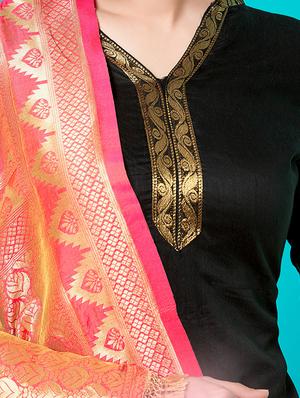 zari motifs unstitched straight pant suit - 16329129 - Standard Image - 2
