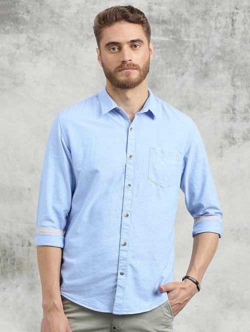 blue solid casual shirt - 16329508 - Standard Image - 1