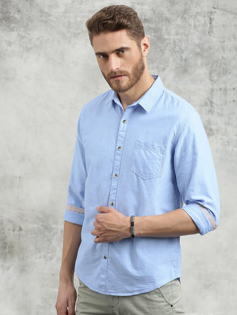 blue solid casual shirt - 16329508 - Zoom Image - 2