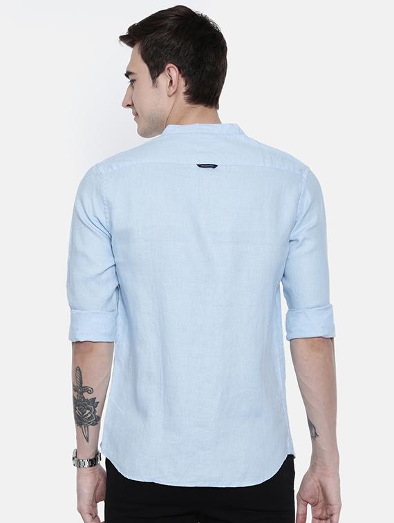 blue solid casual shirt - 16329590 - Zoom Image - 3