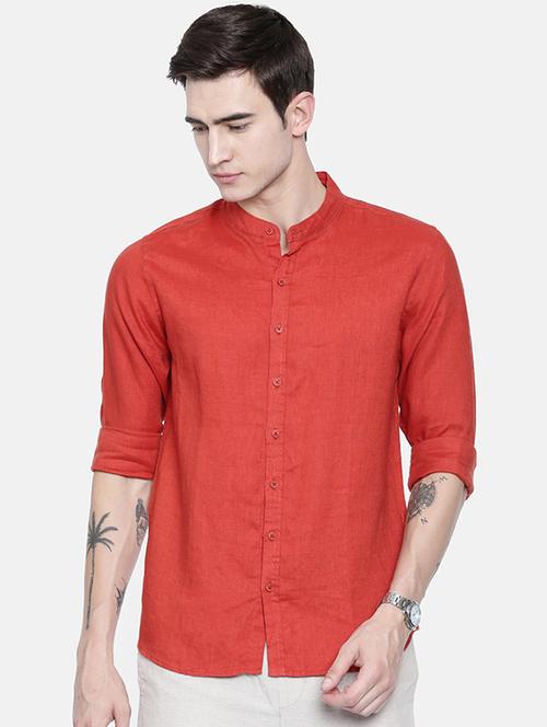 red linen casual shirt - 16329592 - Standard Image - 1