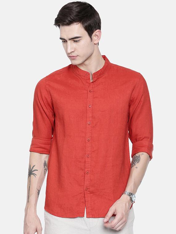 red linen casual shirt - 16329592 - Zoom Image - 1