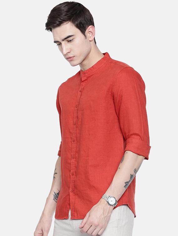 red linen casual shirt - 16329592 - Zoom Image - 2