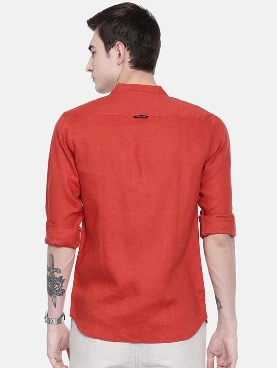 red linen casual shirt - 16329592 - Zoom Image - 3