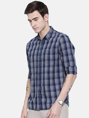 navy blue checkered casual shirt - 16329602 - Standard Image - 2