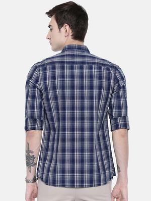 navy blue checkered casual shirt - 16329602 - Standard Image - 3