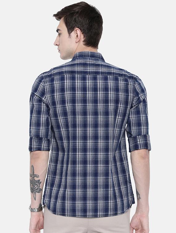 navy blue checkered casual shirt - 16329602 - Zoom Image - 3