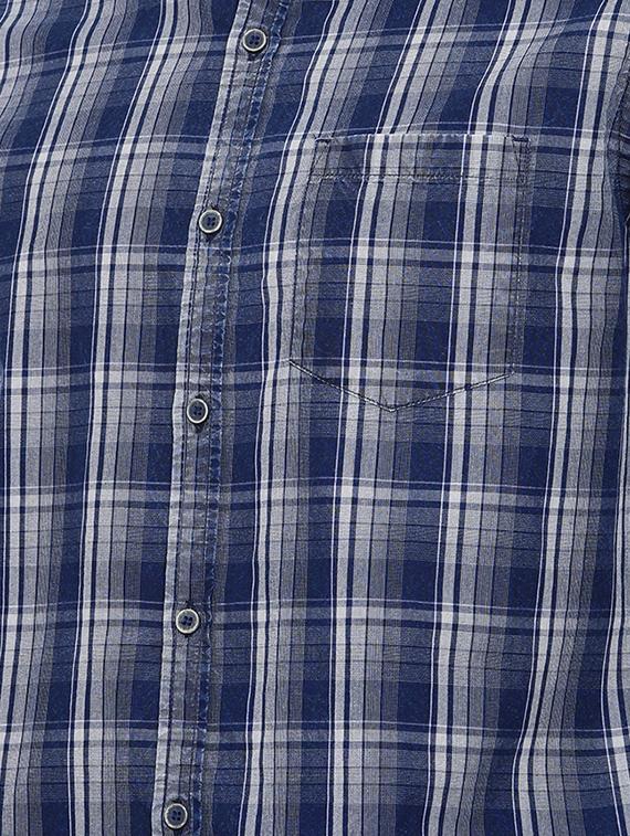 navy blue checkered casual shirt - 16329602 - Zoom Image - 4