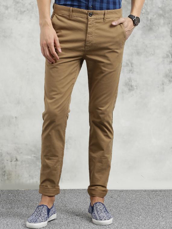 brown solid chinos - 16330090 - Zoom Image - 1