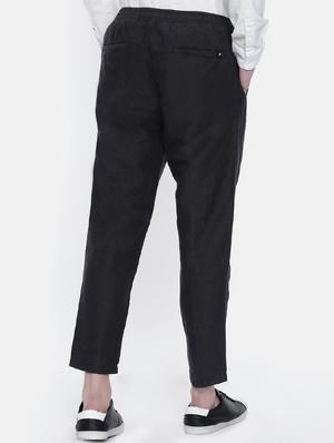 black linen flat front casual trouser - 16330112 - Standard Image - 3