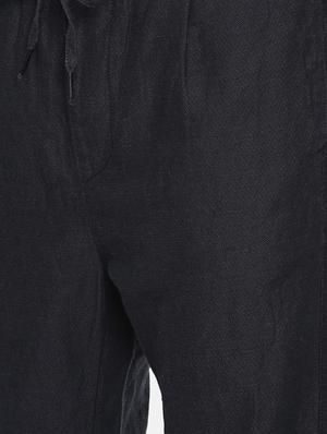 black linen flat front casual trouser - 16330112 - Standard Image - 4