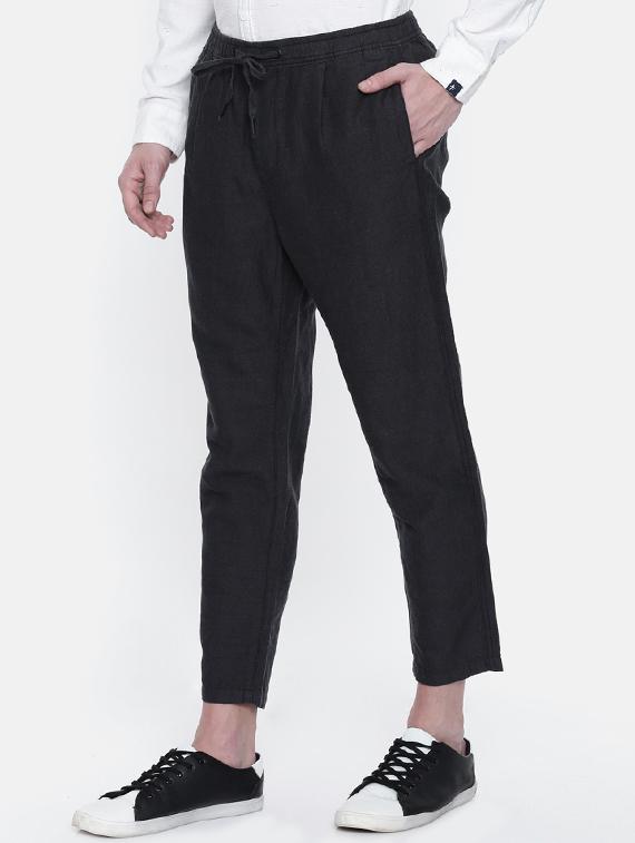 black linen flat front casual trouser - 16330112 - Zoom Image - 2