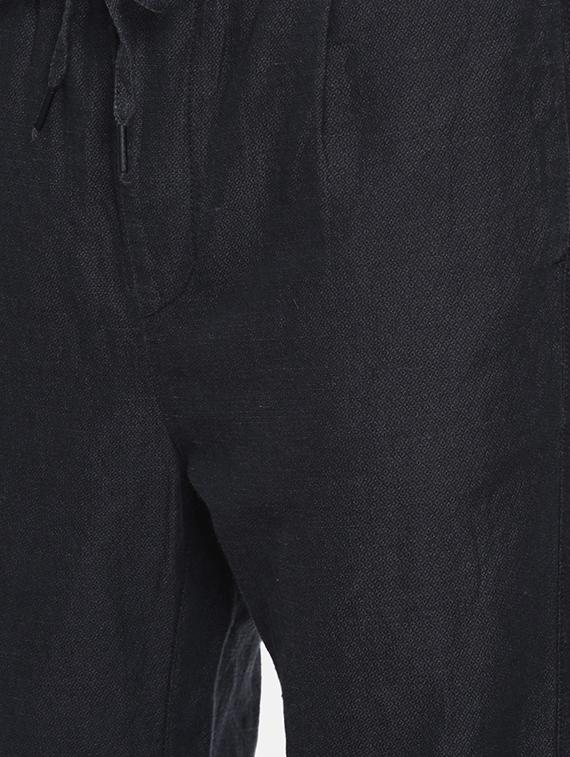 black linen flat front casual trouser - 16330112 - Zoom Image - 4