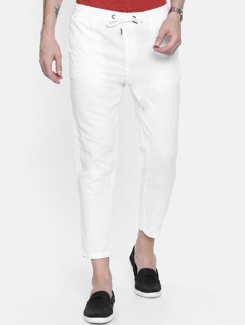white linen flat front casual trouser - 16330113 - Standard Image - 1