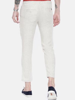 beige linen flat front casual trousers - 16330122 - Standard Image - 3