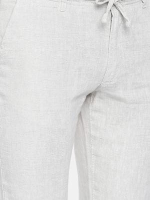 beige linen flat front casual trousers - 16330122 - Standard Image - 4