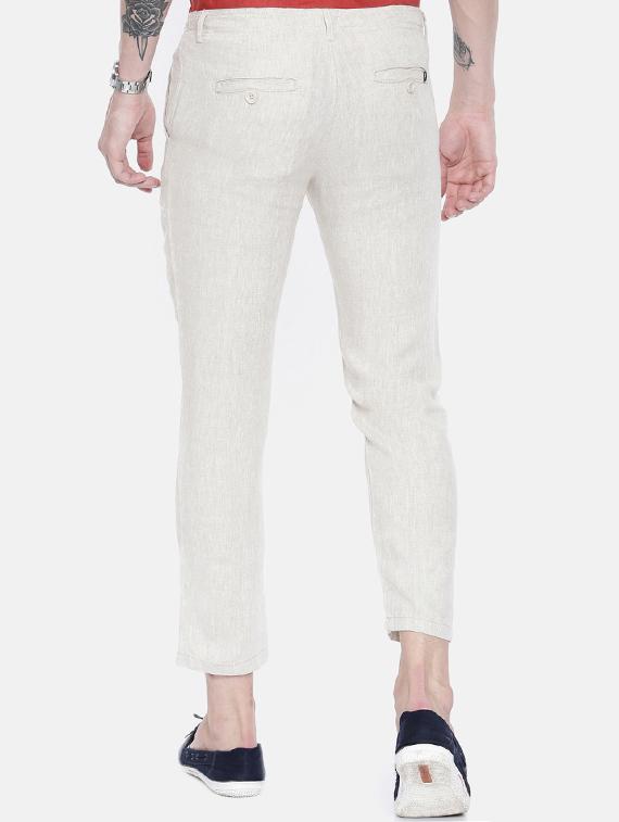 beige linen flat front casual trousers - 16330122 - Zoom Image - 3