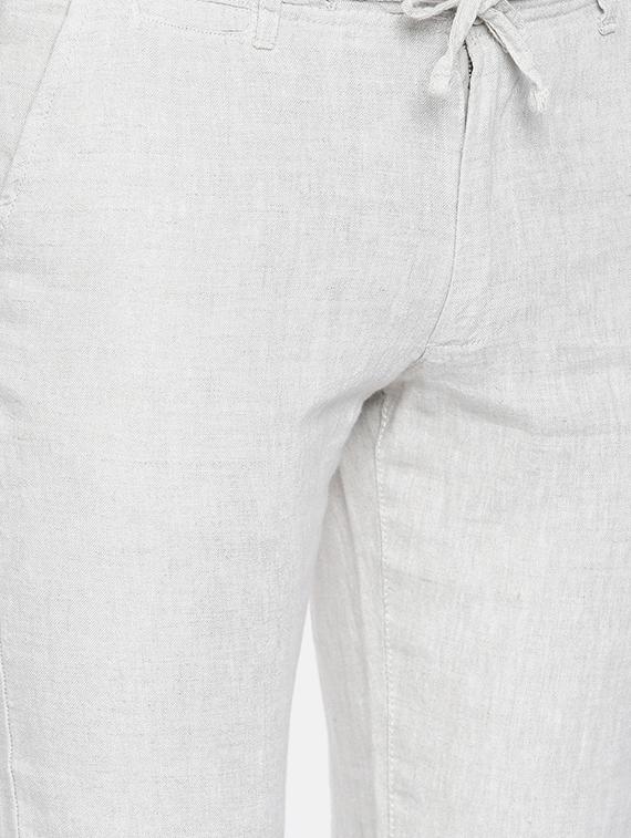 beige linen flat front casual trousers - 16330122 - Zoom Image - 4