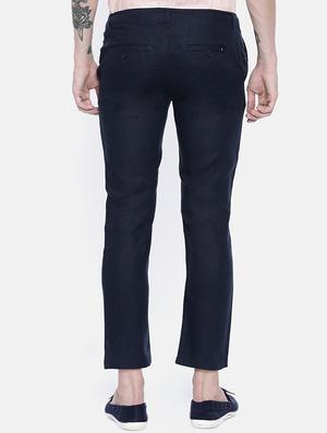 navy blue linen flat front casual trousers - 16330123 - Standard Image - 3