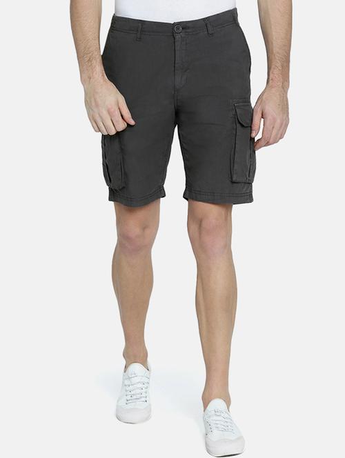 grey solid cargo shorts - 16330189 - Standard Image - 1
