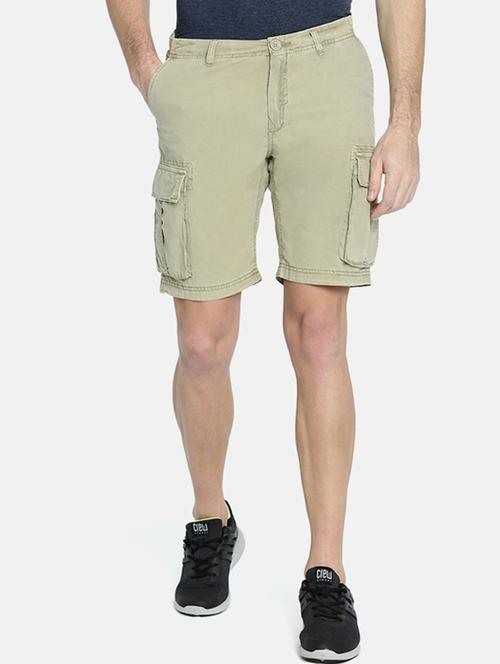 beige solid cargo shorts - 16330190 - Standard Image - 1