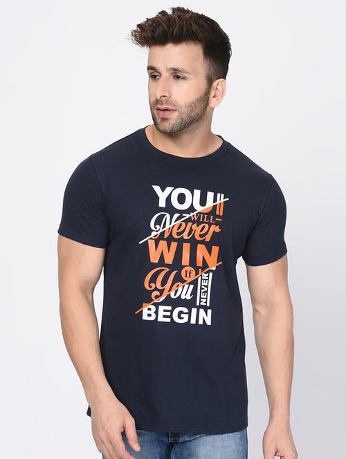navy blue typographic chest print t-shirt - 16330314 - Very Small Image - 1