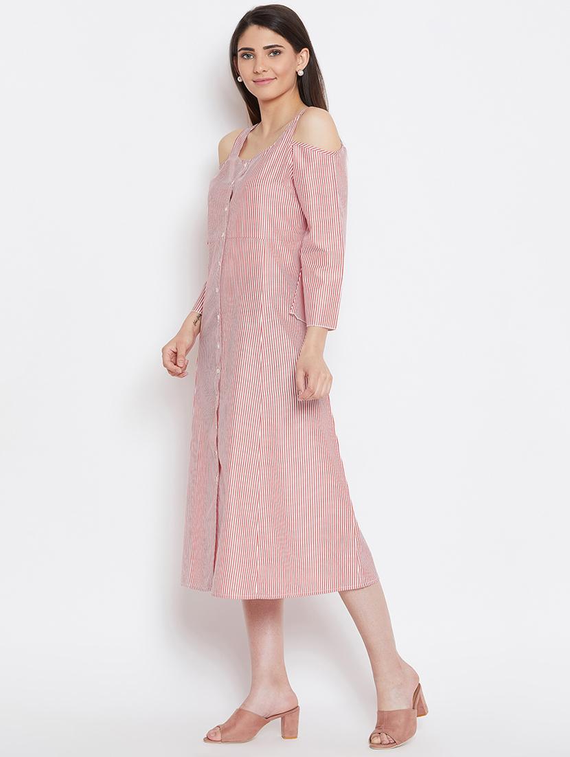 cold shoulder striped a-line dress - 16330694 - Zoom Image - 2