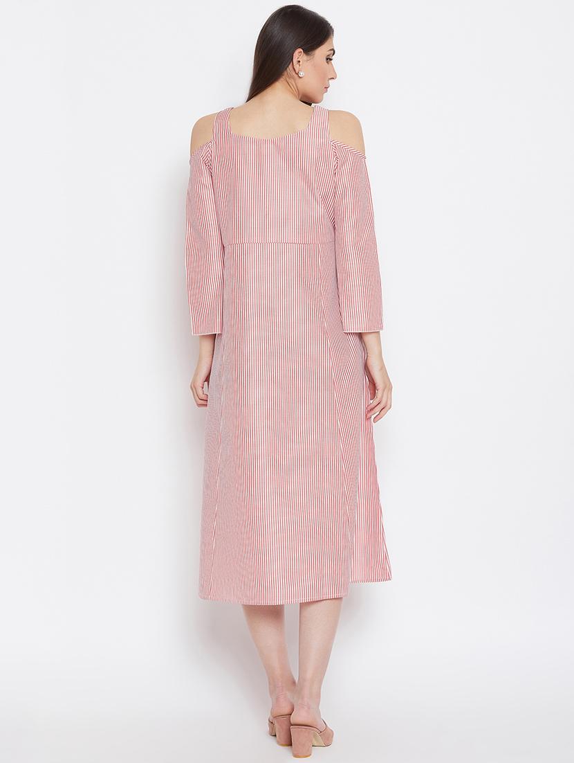 cold shoulder striped a-line dress - 16330694 - Zoom Image - 3