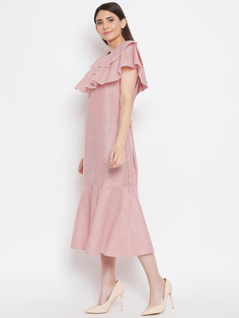 ruffle detail striped a-line dress - 16330701 - Zoom Image - 2