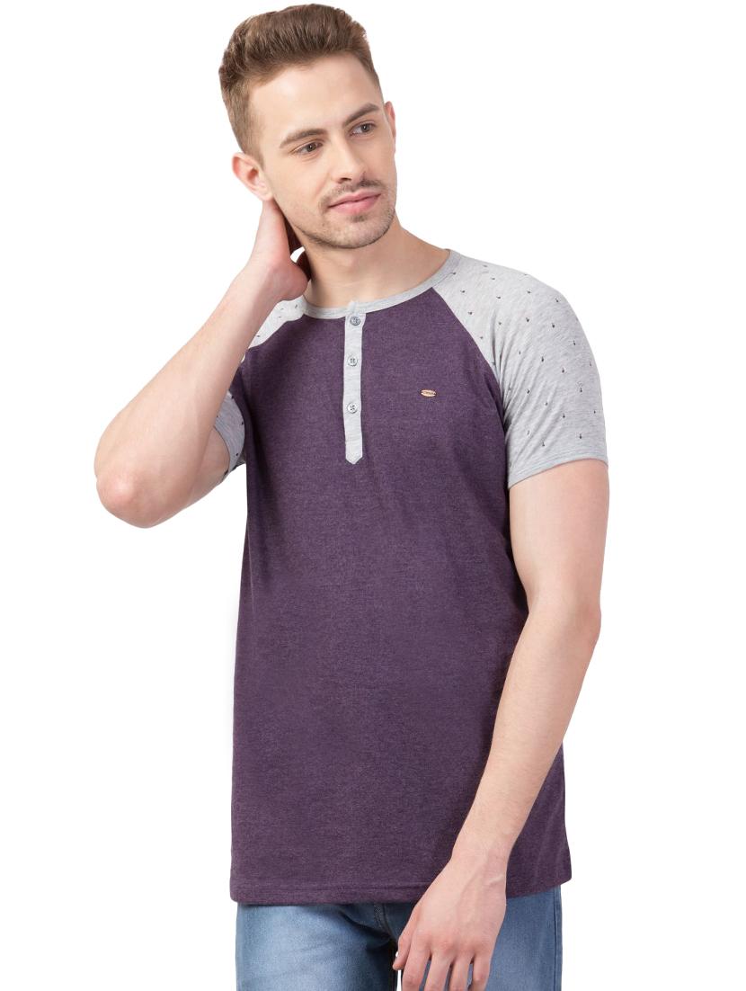 purple color block raglan t-shirt - 16330726 - Zoom Image - 1