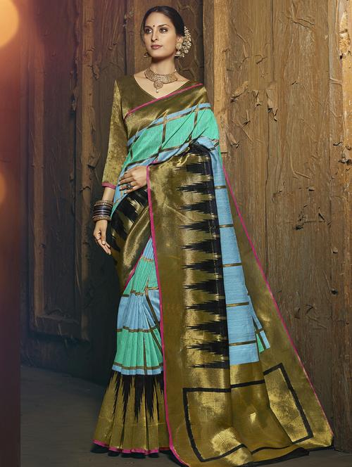 geometric woven saree with blouse - 16330776 - Standard Image - 1