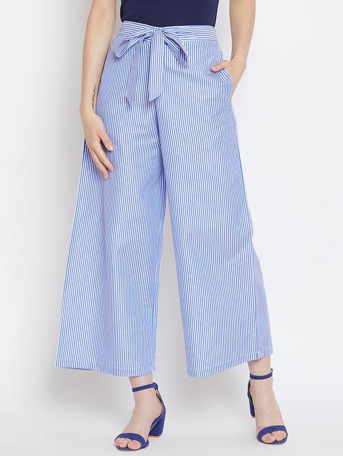 tie front striped trousers - 16331105 - Standard Image - 1