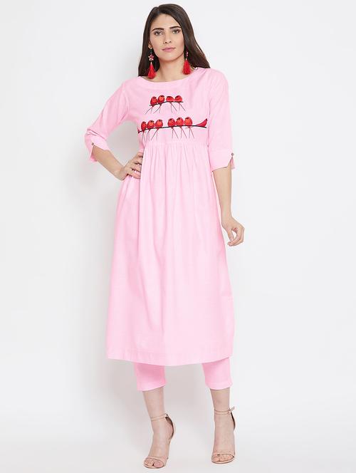 embroidered pastel kurta pant set - 16331194 - Standard Image - 1
